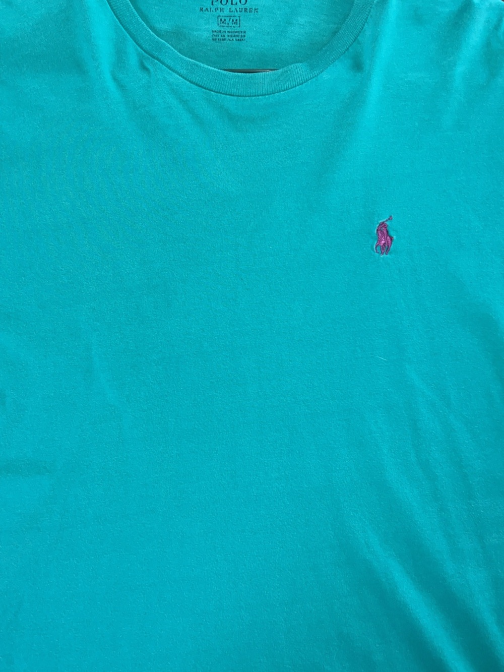 Polo by Ralph Lauren Turquoise Crew Neck Tee with Pink Pony